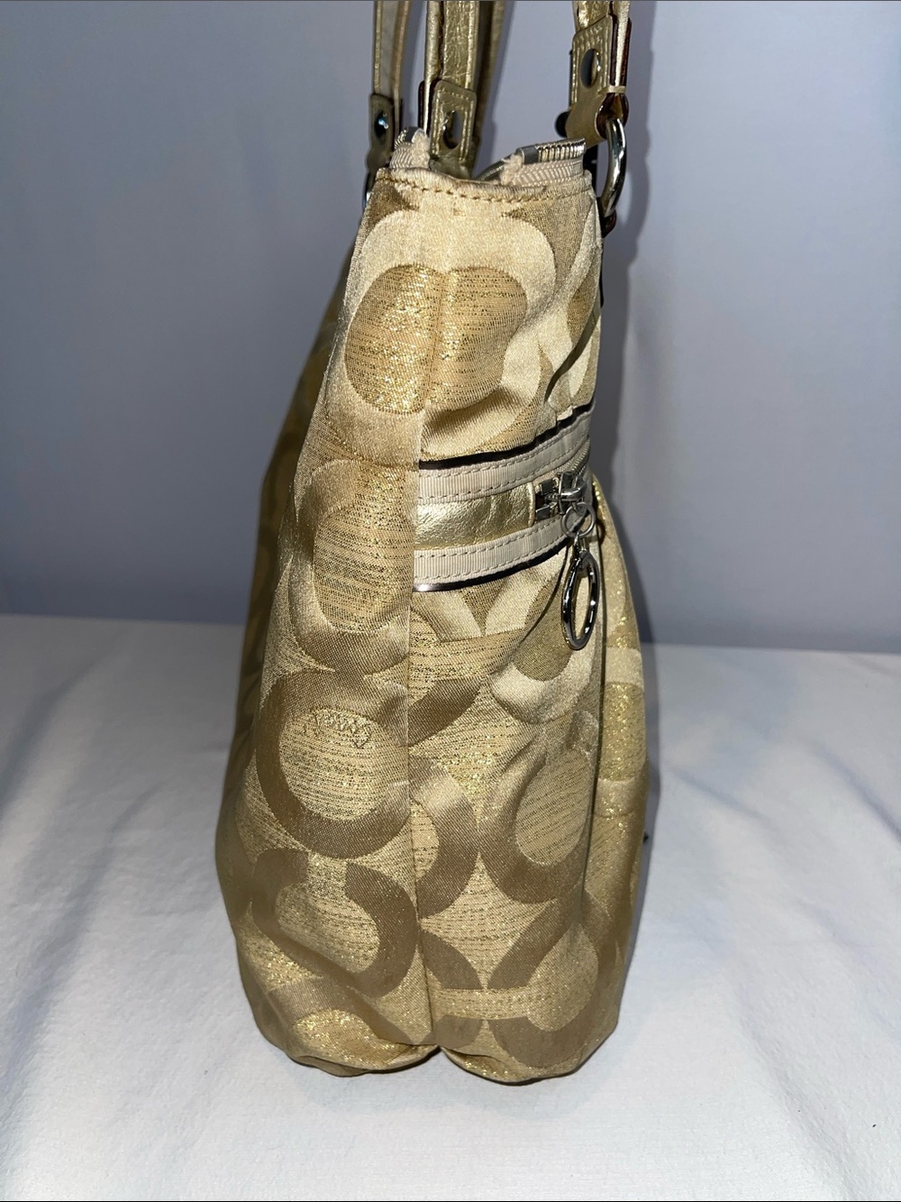 Coach Poppy Glam Gold Metallic Signature Lurex Tote Bag F1026-15865 - Picture 6 of 12